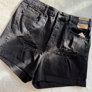 Aeropostale Black Distressed Jean Shorts